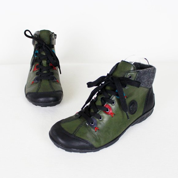 Reiker Green with Multicolour Accents Lace-up Ankle Boots - Picture 2 of 16